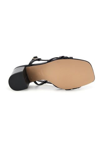 Sandalo nero con tacco e sottopiede in pelle Ferre F884