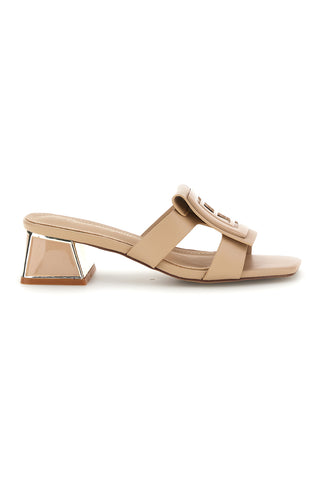 Beige Pantoletten mit niedrigem Absatz und Zierband Laura biagiotti 9730