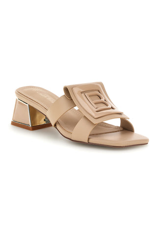 Beige Pantoletten mit niedrigem Absatz und Zierband Laura biagiotti 9730