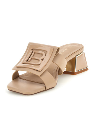 Beige Pantoletten mit niedrigem Absatz und Zierband Laura biagiotti 9730