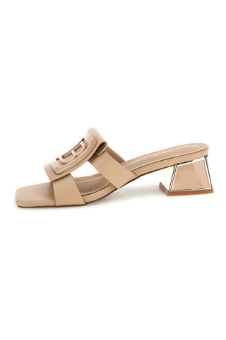 Beige Pantoletten mit niedrigem Absatz und Zierband Laura biagiotti 9730