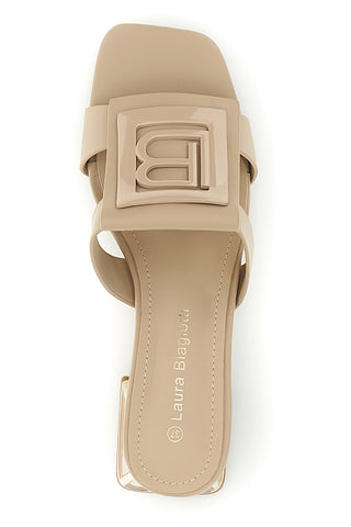 Beige Pantoletten mit niedrigem Absatz und Zierband Laura biagiotti 9730