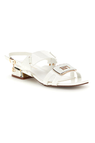Weiße Sandalen mit niedrigem Absatz und Riemen Laura biagiotti 9725