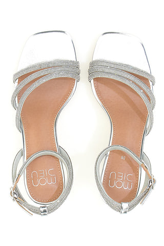 Silberne Sandalen mit Strasssteinen und Fesselriemchen Mon Dieu 1615