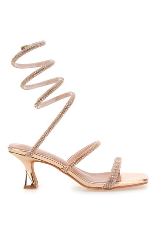 Sandalen in Roségold mit Strasssteinen und spiralförmiger Schnürung Mon Dieu 1614