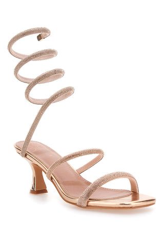 Sandalen in Roségold mit Strasssteinen und spiralförmiger Schnürung Mon Dieu 1614