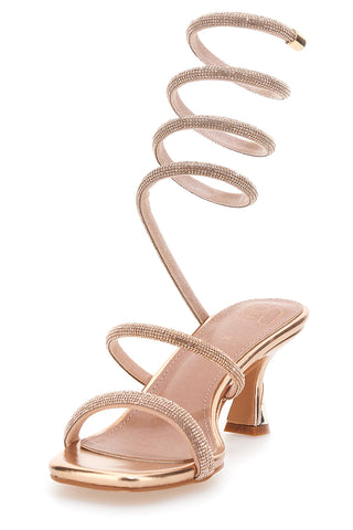 Sandalen in Roségold mit Strasssteinen und spiralförmiger Schnürung Mon Dieu 1614