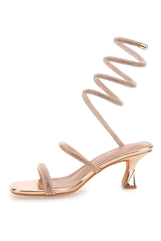 Sandalen in Roségold mit Strasssteinen und spiralförmiger Schnürung Mon Dieu 1614