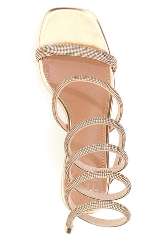 Sandalen in Roségold mit Strasssteinen und spiralförmiger Schnürung Mon Dieu 1614