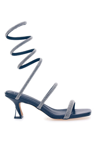 Schwarze Sandalen mit Strasssteinen und spiralförmiger Schnürung Mon Dieu 1614