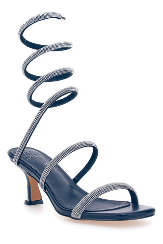 Schwarze Sandalen mit Strasssteinen und spiralförmiger Schnürung Mon Dieu 1614