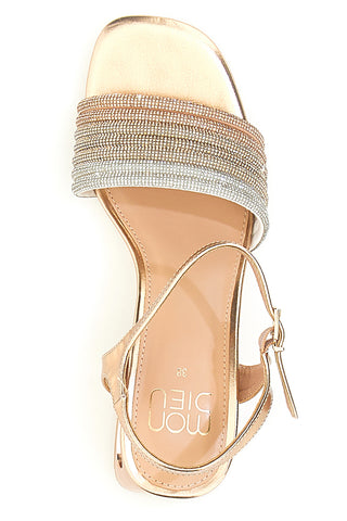 Sandalen in Roségold mit Glitzerband und geometrischem Absatz Mon Dieu 1651