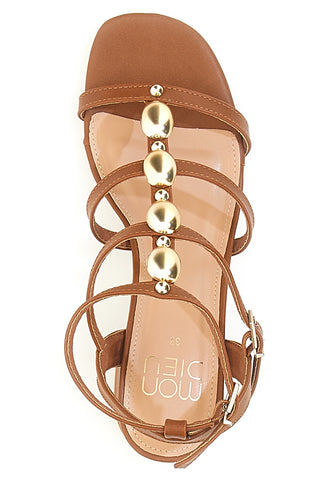 Ledersandalen mit goldenen Steinen und breitem Absatz Mon Dieu 1644