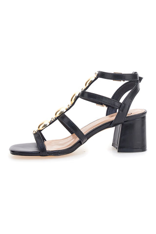 Schwarze Sandalen mit goldenen Steinen und breitem Absatz Mon Dieu 1644