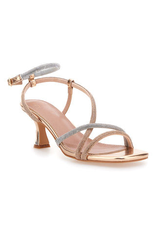 Sandalen in Roségold mit Strasssteinen und Fesselriemchen Mon Dieu 1613