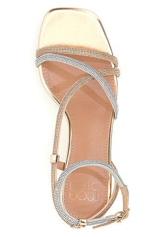 Sandalen in Roségold mit Strasssteinen und Fesselriemchen Mon Dieu 1613
