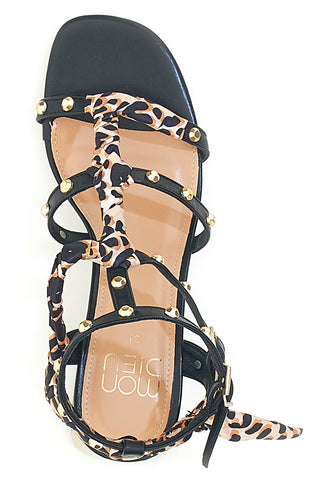 Schwarze Sandalen mit Nieten, Animal-Laces und geometrischem Absatz Mon Dieu 1652