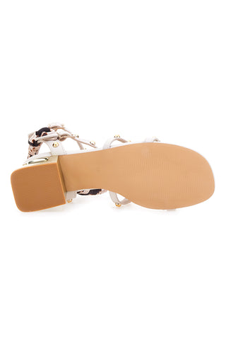 Sandali beige con borchie, lacci animalier e tacco geometrico Mon Dieu 1652