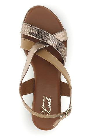 Sandali nocciola con fasce incrociate pelle Pittarello look 243170