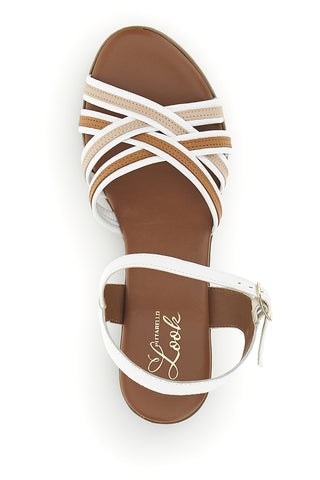 Weiße Ledersandalen mit niedrigem Absatz und Riemen Pittarello Look 243110