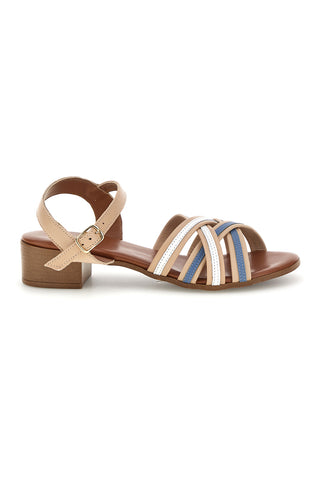 Beige Ledersandalen mit niedrigem Absatz und Riemen Pittarello Look 243110