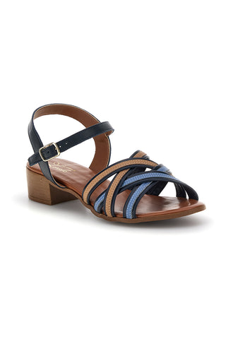 Blaue Ledersandalen mit niedrigem Absatz und Riemen Pittarello Look 243110