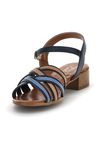 Blaue Ledersandalen mit niedrigem Absatz und Riemen Pittarello Look 243110