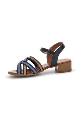 Blaue Ledersandalen mit niedrigem Absatz und Riemen Pittarello Look 243110