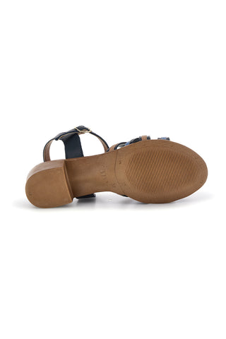 Blaue Ledersandalen mit niedrigem Absatz und Riemen Pittarello Look 243110