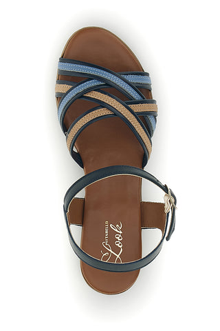 Blaue Ledersandalen mit niedrigem Absatz und Riemen Pittarello Look 243110