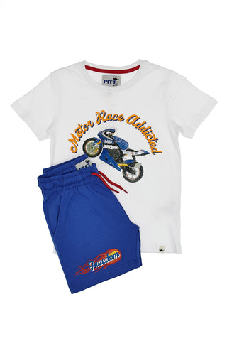 Completo T-shirt e Pantaloncini Pitt Kids 03073 Bianco e Blu