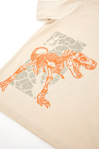 Beiges T-Shirt mit orangefarbenem Dinosaurier Pitt Kids PT-BF-05004