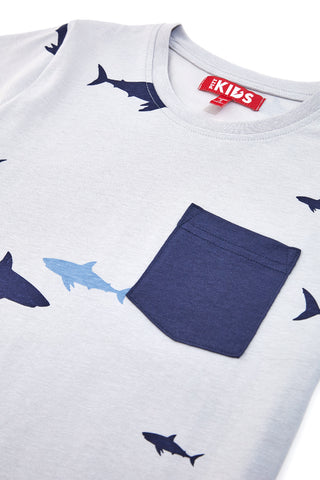 Graues T-Shirt mit Haien und blauer Tasche Pitt Kids PT-BT-05018