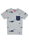 T-shirt Grigia Con Squali e Taschina Blu Pitt Kids PT-B-T-05018