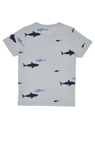 T-shirt Grigia Con Squali e Taschina Blu Pitt Kids PT-B-T-05018