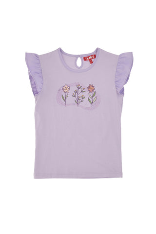 Lilafarbenes T-Shirt mit Aufdruck und Rüschenärmeln Pitt Kids PT-GT-05053