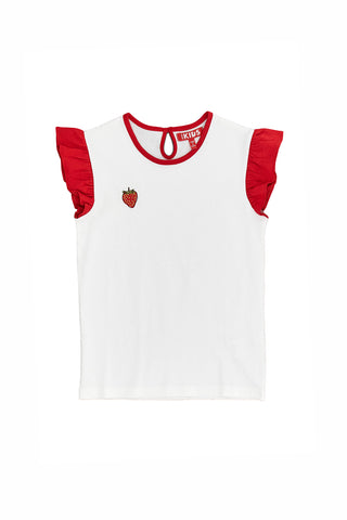 Weißes ärmelloses T-Shirt mit Erdbeer-Pitt Kids 05059