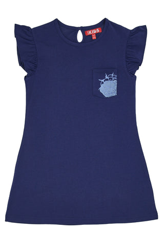 Pitt Kids Blaues Kleid mit kurzen Rüschenärmeln PT-GD-05066