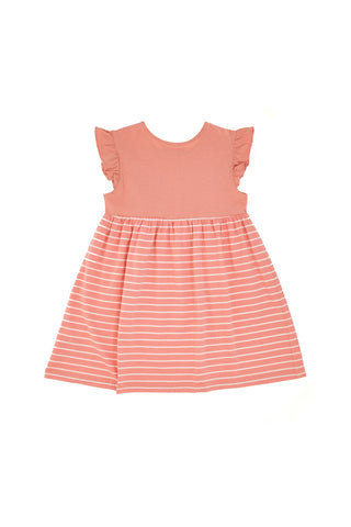 Vestito Rosa con Righe Bianche e Maniche Volant Pitt Kids PT-G-D-05068