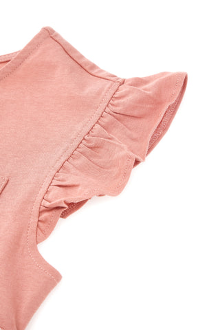 Vestito Rosa con Righe Bianche e Maniche Volant Pitt Kids PT-G-D-05068