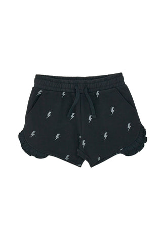 Schwarze Shorts mit grauen Blitzen und Rüschen Pitt Kids PT-G-SP-05075