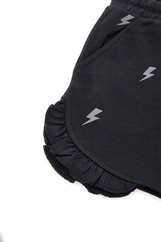 Schwarze Shorts mit grauen Blitzen und Rüschen Pitt Kids PT-G-SP-05075