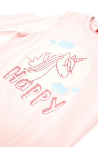 PITT KIDS Rosa Langarm-T-Shirt mit Glitzerdruck PT-GT-05079