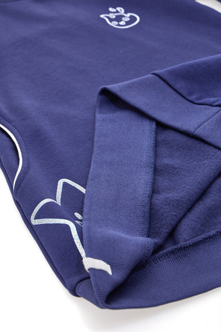 Blaues Kleid mit Taschen und grauen Drucken PITT KIDS 6001