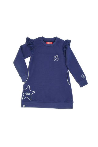 Blaues Kleid mit Taschen und grauen Drucken PITT KIDS 6001
