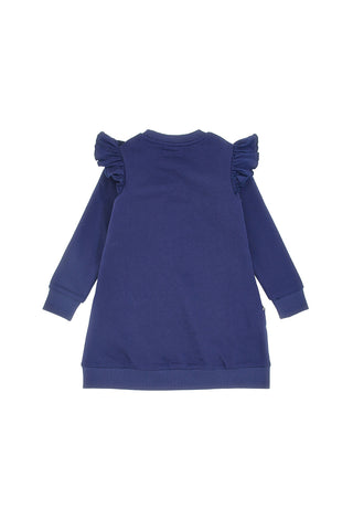 Blaues Kleid mit Taschen und grauen Drucken PITT KIDS 6001