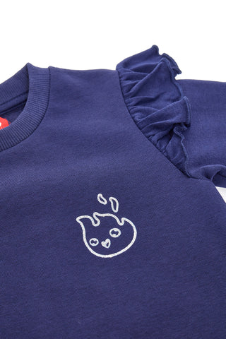 Blaues Kleid mit Taschen und grauen Drucken PITT KIDS 6001