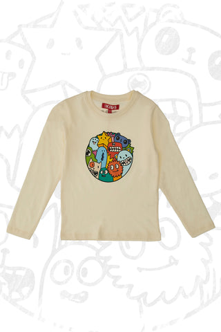 Weißes Langarmshirt mit buntem Aufdruck PITT KIDS 6010
