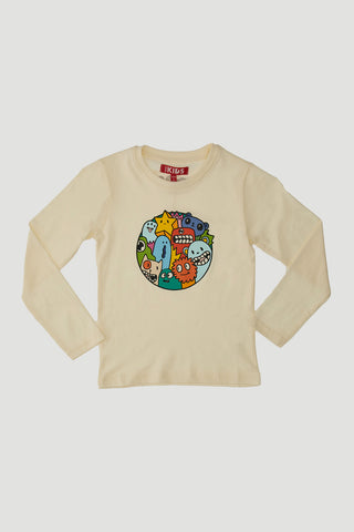Maglia Bianca a Maniche Lunghe con Stampa Colorata PITT KIDS 6010