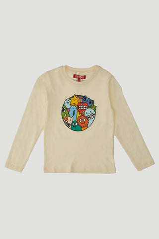 Maglia Bianca a Maniche Lunghe con Stampa Colorata PITT KIDS 6010